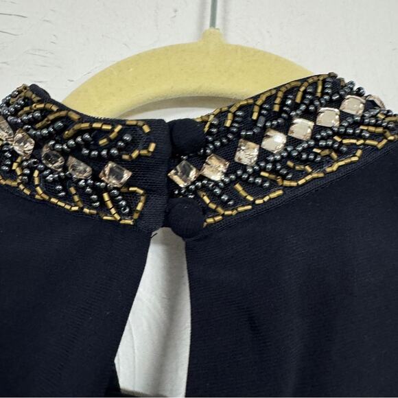 X by Xscape Blue Beaded Collar Formal Mini Dress Women 16 Babydoll Cold Shoulder - Picture 10 of 12